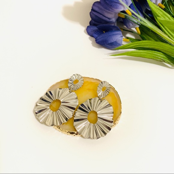 🌺silver leaf Punk hanging statement earring - Picture 4 of 12